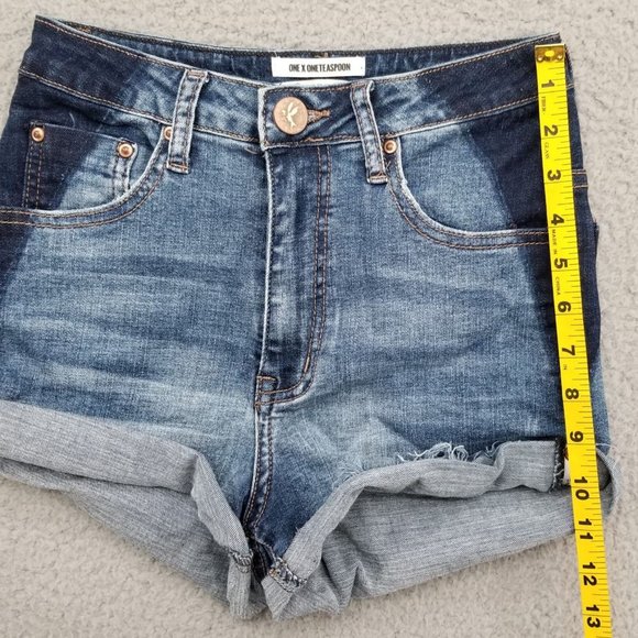 ONE x One Teaspoon Denim Shorts Womens Harlets High Rise Twisted Cuff Hem Sz 24 - Picture 13 of 13